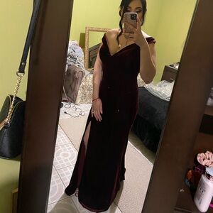Maroon Velvet off the shoulder gown